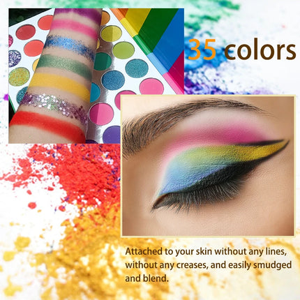 35-Color Rainbow Eyeshadow Palette, Matte, Shimmer Finishes, High, Blendable Long-Lasting Eye Makeup, Vibrant Shades for Parties