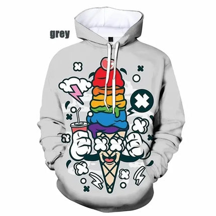 3D Print Funny Ice Cream Graphic Hoodies For Men Women Casual Plus Size Sweatshirt Hoodies Tops Mens Pullovers Streetwear