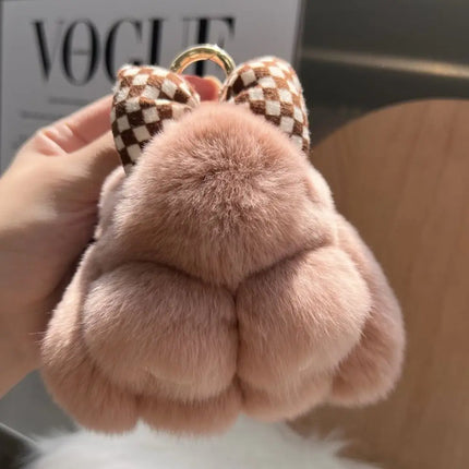 Cute Fluffy Bag Charm Bunny Keychain Pompoms Rabbit Fur Keychain Plush Dolls Hair Bow Plush Rabbit Car Key Ring