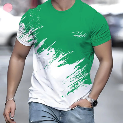 Men's Casual Gradient Printed Short Sleeve T-Shirt 3D Text Pattern Tees Top Fashion Street Design Men's Clothing