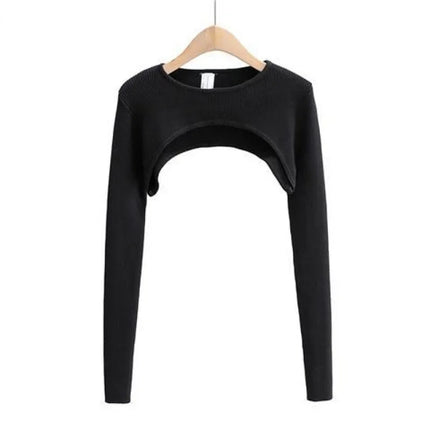 Women's Long Sleeve Crop Top T-shirts Spring Autumn Y2k Aesthetic Clothes O-neck Black White Sexy Harajuku Knitted Tshirt 2023