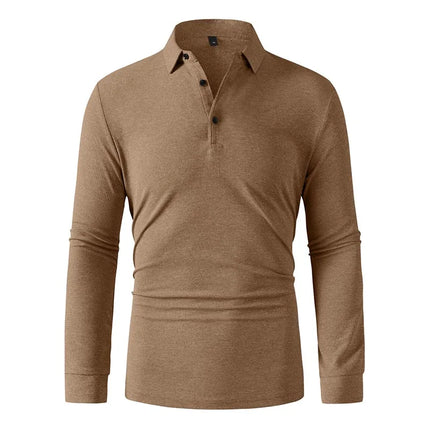 New Men's Business Casual Long Sleeved Shirt Solid Color Polo Shirt Fashionable Breathable Comfortable Versatile Top