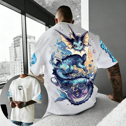 Pokemon  Anime Vaporeon Printed Cotton T-shirt Summer New Men's and Women's Loose Casual Street Hip-hop Short Sleeved Top
