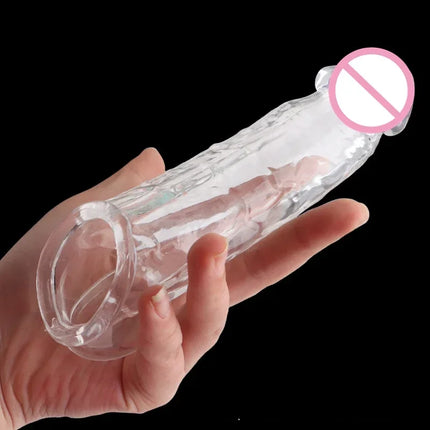 Reusable Penis Sleeve Extender Cock Rings Delay Ejaculation Penis Condoms Dick Silicone Glans Cover Enlargement Sex Toys for Men