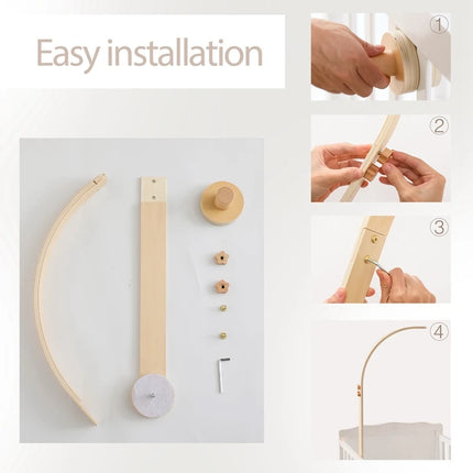 Baby Wooden Bed Bell Bend Bracket Mobile Hanging Rattles Toys Newborn Music Box Holder Bracket Infant Crib Toy Arm Bracket Gifts