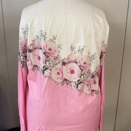 2025 Plus Size European And American Spring And Autumn Aomen's Color-Block Printed Long-Sleeved Lapel Button Shirt
