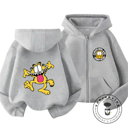 New Kids Zip Hooded Sweatshirt Garfield Trendy Kawaii Design For Boys Girls Autumn Winter Children Wear 3-14 Years
