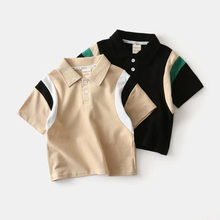 Korean children's summer polo shirt for boys, 2025 children's short sleeved T-shirt, baby color blocked fashionable lapel top
