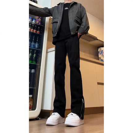 Autumn and winter men's jeans high street tide side zipper niche trousers