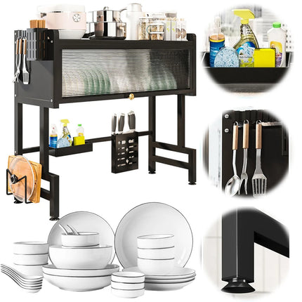 Kitchen Drain Shelf 3-Tier Multi-Functional Kitchen Storage Rack Kitchen Sink Organizer Large Over The Sink Dish Rack with Cover