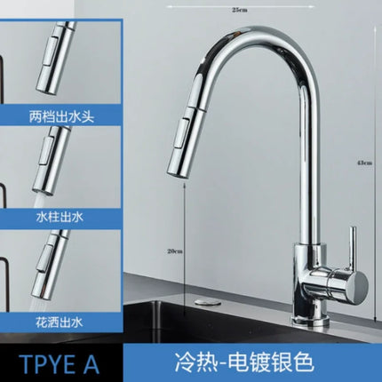 Modern Matte Black Kitchen Faucet Single Handle Pull Out Sprayer Two Function Mixer Tap Deck Mounted Hot Cold Water Household Ki