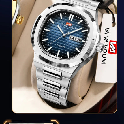 VA VA VOOM Square Luxury Men Wristwatch Waterproof Luminous Date Stainless Steel Male Clock Business Sports Quartz Watch for Men
