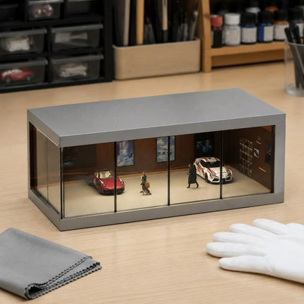 1/64 Scale Display Box Clear View LED Lit Model Display Box Acrylic Car Case Scene Design Diecast Car Showcase Easy to Assemble