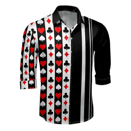 Men's Casual Outdoor Poker Men's Lapel Long Sleeve Shirt A Series of Men's Casual Party Entertainment Men's Shirts