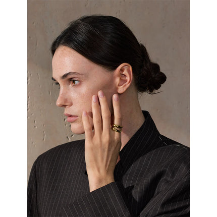 Yhpup 6789# Stainless Steel Metal Double Layer Geometric Cast High Quality Ring Water Resistant Texture Fashion Daily Jewelry