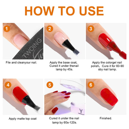TWOING 15ml Velvet Matte Top Coat Gel Nail Polish Matte Top Coat No Wipe Sealer Gel Finish Manicure Nail Art Salon Quality