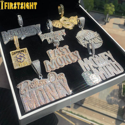 New Hip Hop Money Pendant Necklace Gold Color Iced Out Bling CZ Cubic Zirconia Letters Rich Dollar Charm Men Women Jewelry