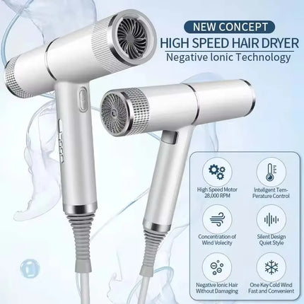 2025 Professional High-Power Ionic Portable Hair Dryer Blue Light Fast Drying New Concept for Hotels Metal Material Hot Sale