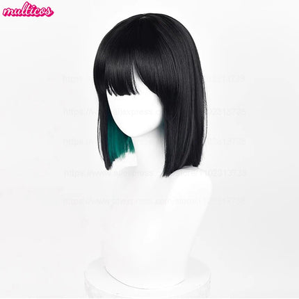 High Quality Anime Sua Cosplay Wig 30cm Black Green Mixed Bobo Heat Resistant Synthetic Hair Halloween Role Play Wigs + Wig Cap