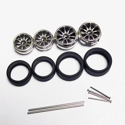 5 Sets 1/64 Alloy Car Model Tires w Shaft Wheels w 25mm Axles for Modify 1:64 Matchbox/Domeka/HW Model Cars No Need Open Chassis