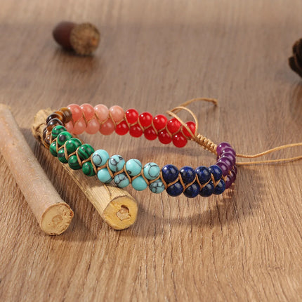 7 Chakras Natural Stone Anklet For Women Symbolize Happiness And Good Luck Crystal Braided Rope Ankle Bracelet Summer Jewelry
