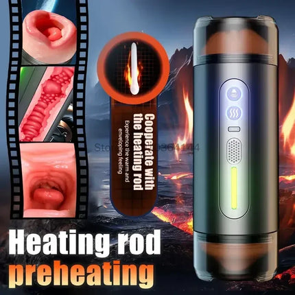 Realistic Oral Vagina Blowjob Heating Vibrating Sex Machine Deep Throat Automatic Masturbation Cup Toys For Men Male Masturbator