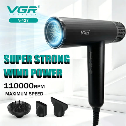 VGR Hair Dryer Professional Air Blower Brushless Motor Hair Dryer Machine 110000 RPM Hair Dryer Negative Ion Barber Salon V-427