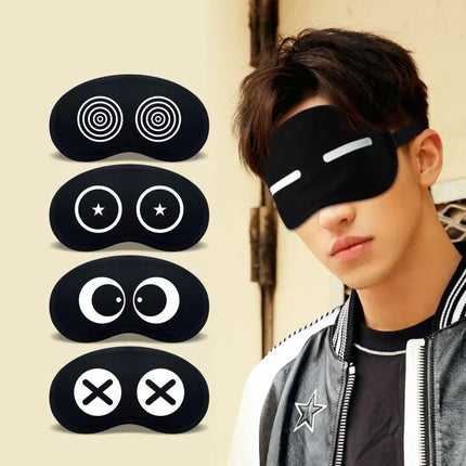 Cute Expression Black Blackout Eye Mask Women Girl Men Office Travel Essential Gift Unisex Funny Cartoon Nap Time Sleep Eye Mask