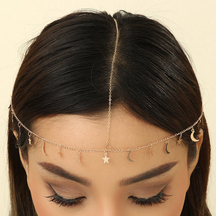 Moon and Star Fringe Boho Head Chain Indian  Pendant Hair Jewelry Headband Chain  to Give to the Person you Love