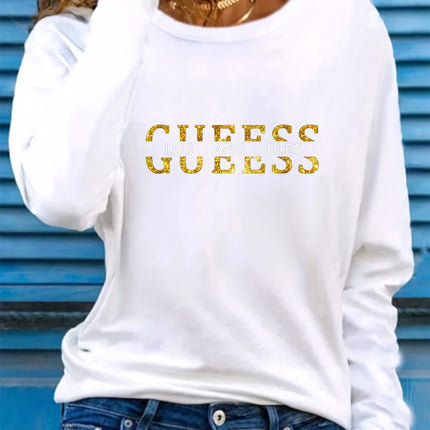 Spring and Autumn Women's 100% Cotton Fashion Casual Loose Los Angeles Letter Pattern Printed Long Sleeve Round Neck T-shirt
