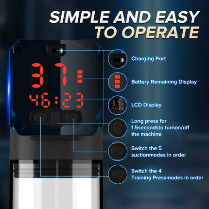 Electric Pump Automatic Vacuum Penis Pump With 5 Suction Modes and 6 Training Modes Digital Display & Strong Suction Power 18+