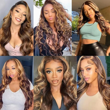 Body Wave Highlight 360 Lace Frontal Only Ombre Brown Honey Blonde 2x6 4x4 5x5 13x4 Lace Closure P4/27# Human Hair Extensions