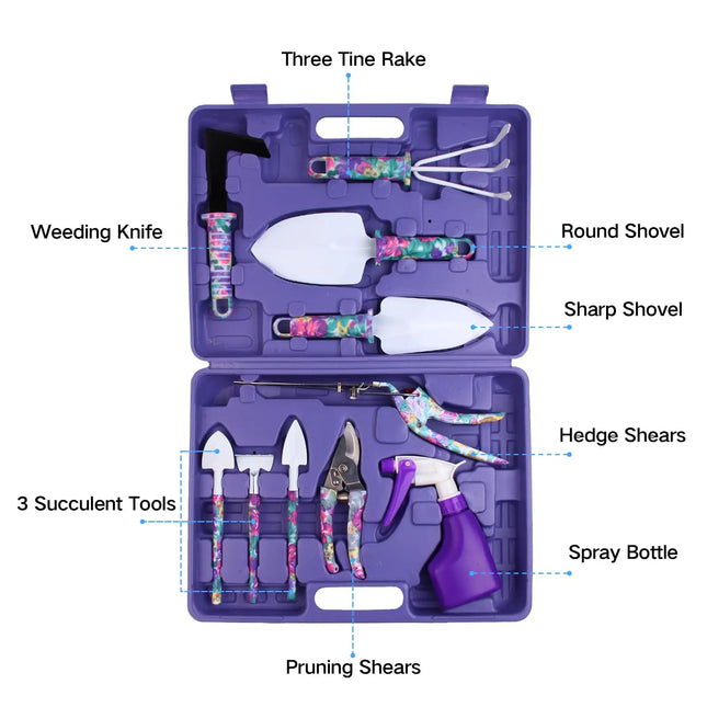 5/10 Pcs Gardening Tools Set with Carrying Case and Floral Print Ergonomic Handle Trowel Rake Weeder Pruner Shears Sprayer Gifts
