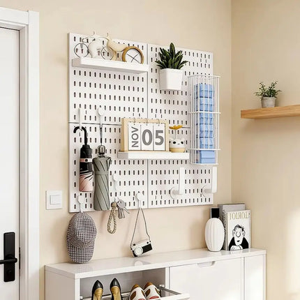 Wall-Mounted Storage Board with Hooks DIY Pegboard Space-Saving Storage Organizer Board for Kitchen Bedroom Bathroom Study Room