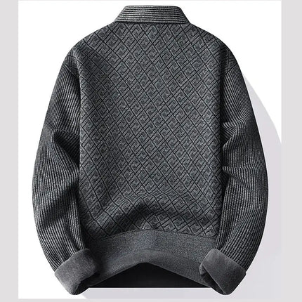 Winter Warm Thick Pullovers Men Polo Neck Fake Two Pieces Sweaters Fashion Casual Striped Fleece Lined Jumper Knitting Sweaters