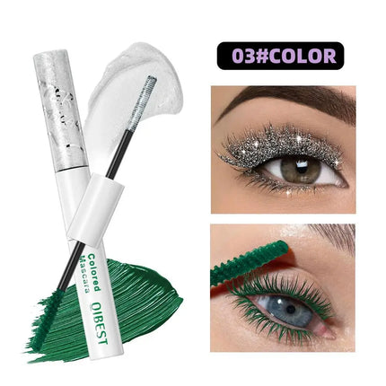 QIBEST Double-Ended Diamond Glitter Mascara Lasting Colored Mascara Eyelashes Pink Blue Green Red Voluminous Mascara Rimel