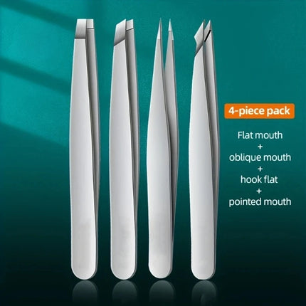 4-Piece Professional Tweezer Set, Perfect for Eyebrow Hair Removal, Very Effortless and Relaxed to Remove Splinters