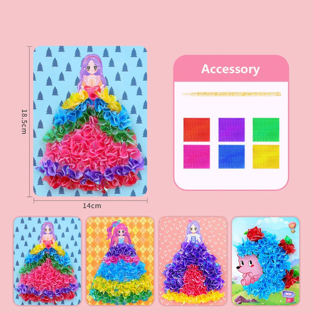 Puzzle Puncture Painting Card Boards Poke Sets For Kids Girls DIY Dress Up Princess Hedgehog Peacock Fabric Poking Art Craft