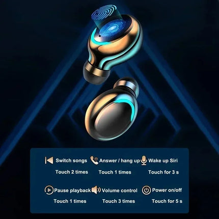 Bluetooth Headphones 9D Stereo High Bass Sport Earphones Handfree Touch Control Tws Wireless Earbuds Waterproof Headset