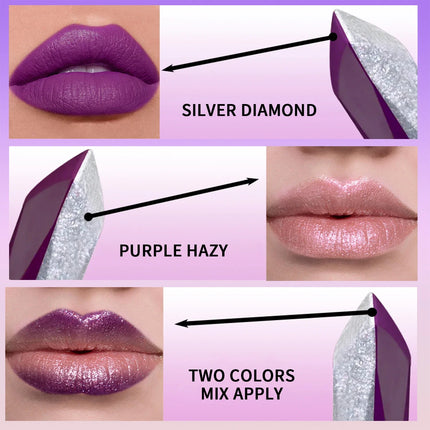 Two-In-One Dual-Color Gradient Silvery Pearl Long-Lasting Purple Lipstick,Doesn't Easily Fade For Christmas Valentine'S Day Gift