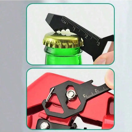 Multifunctional Stainless Steel Keychain With Bottle Opener Wrench Screwdriver Ruler Rope Cutter