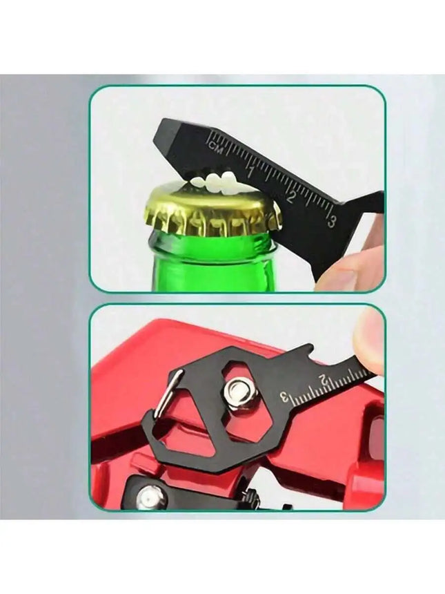 Multifunctional Stainless Steel Keychain With Bottle Opener Wrench Screwdriver Ruler Rope Cutter