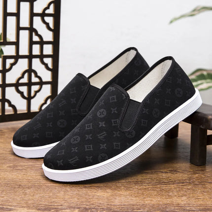 Low-Top Men's Shoes Chinese Style Soft Bottom Driving Shoes Breathable Casual Loafers Flat Heel Slip-On Canvas Shoes