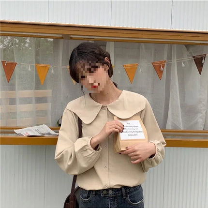 Casual Base Layer Top Autumn Collection Fresh Korean Style Doll Collar New Model Long Sleeve Shirt Women's Top