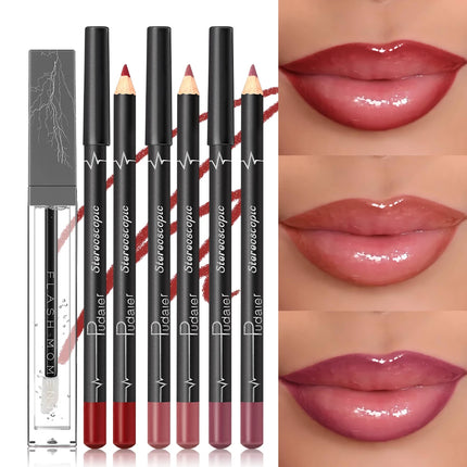 4-Piece Lip Liner and Lip Oil Set - Smooth, Long-Lasting Lip Liners for Defined Contours & Moisturizing Lip Oils
