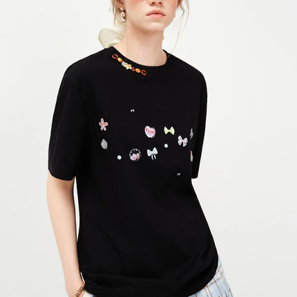 FSLE 2026 Spring Women's Cool Feel Oversized Short Sleeve T-Shirt - Sweet Edgy Style Cute Graphic Print for Casual Daily Wear