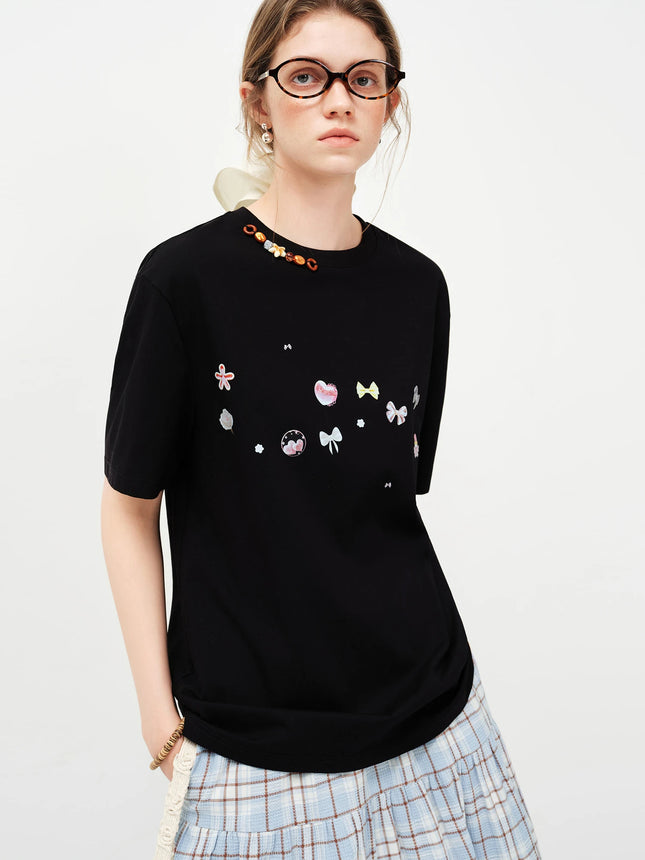 FSLE 2026 Spring Women's Cool Feel Oversized Short Sleeve T-Shirt - Sweet Edgy Style Cute Graphic Print for Casual Daily Wear