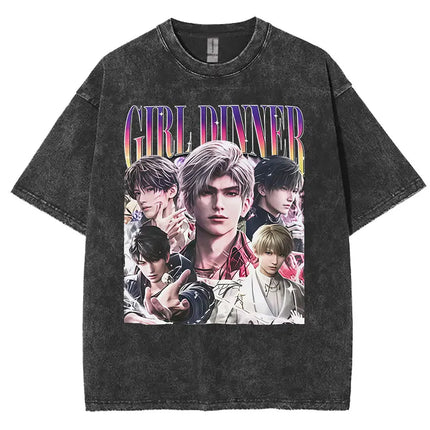 Funny Girl Dinner Caleb Graphic Tee Shirt Love and Deepspace Novelty Cotton T Shirts Fashion High Quality Vintage Washed T-Shirt