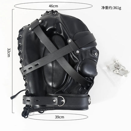 Fetish Full Head Hood Couple Adult Cosplay Games PU Leather Sexy Mask Hood Halloween Party Bondage Face Cover Role Play Costumes
