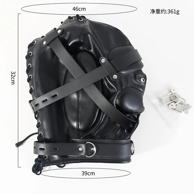 Fetish Full Head Hood Couple Adult Cosplay Games PU Leather Sexy Mask Hood Halloween Party Bondage Face Cover Role Play Costumes